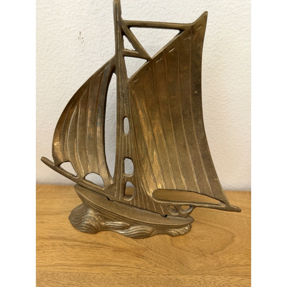 Vintage Beautifully Etched Brass Sailboat Heavy 8"